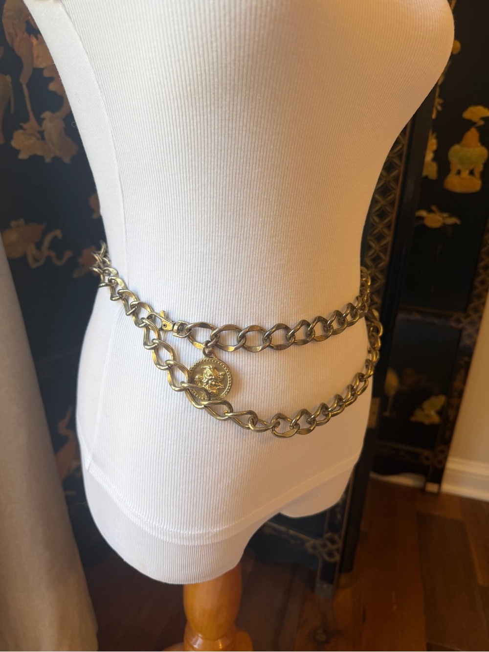 Vintage 1980s Gold-Tone Double Chain Coin Waist Belt